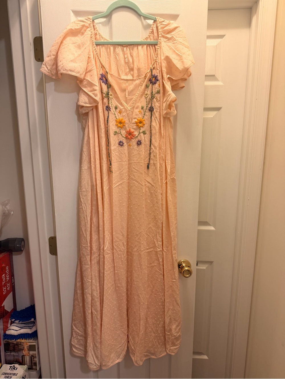 Free People Peach Maxi Dress with Floral Embroidery - Picture 1 of 9